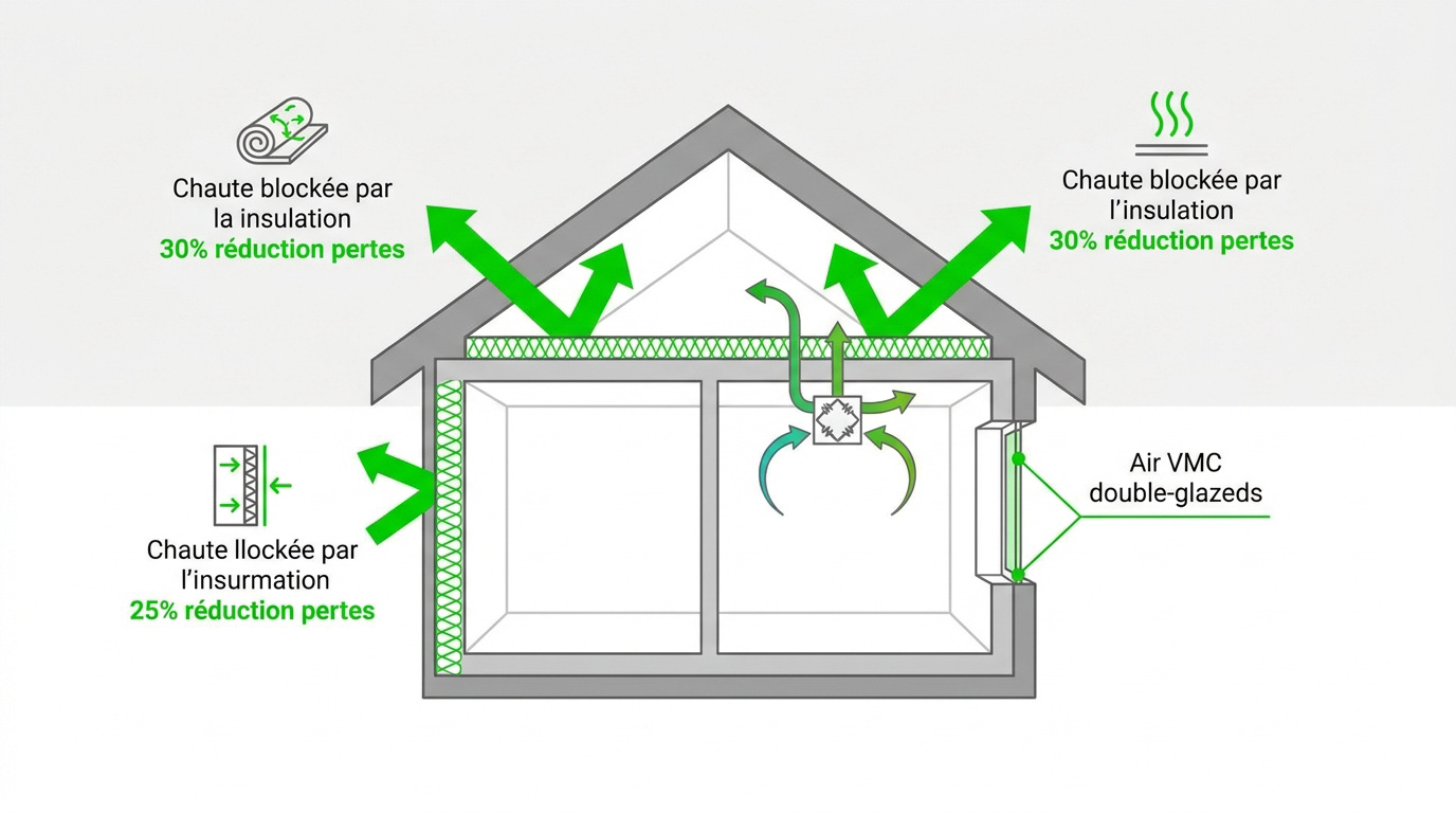 Schéma d'une maison isolée avec système de ventilation performant