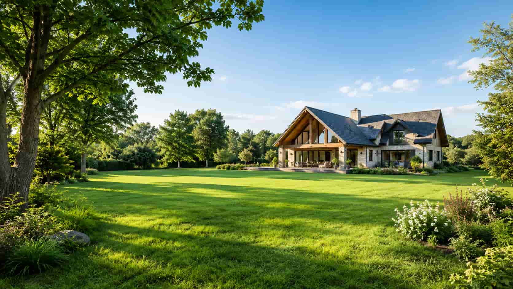 Une maison avec un grand terrain.