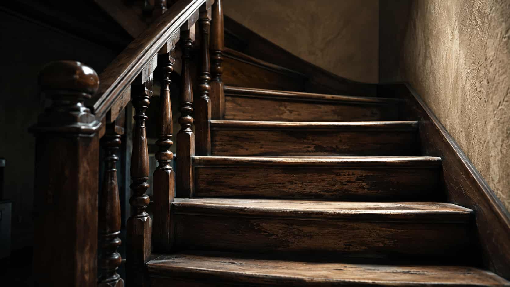 Un escalier qui grince en bois.