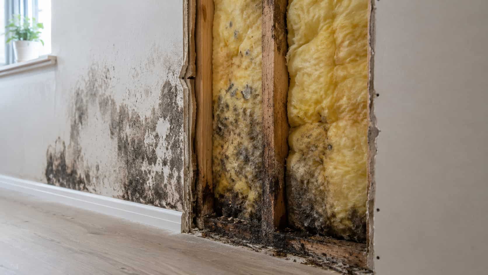 De l'humidité au niveau de l'isolation d'un mur intérieur.