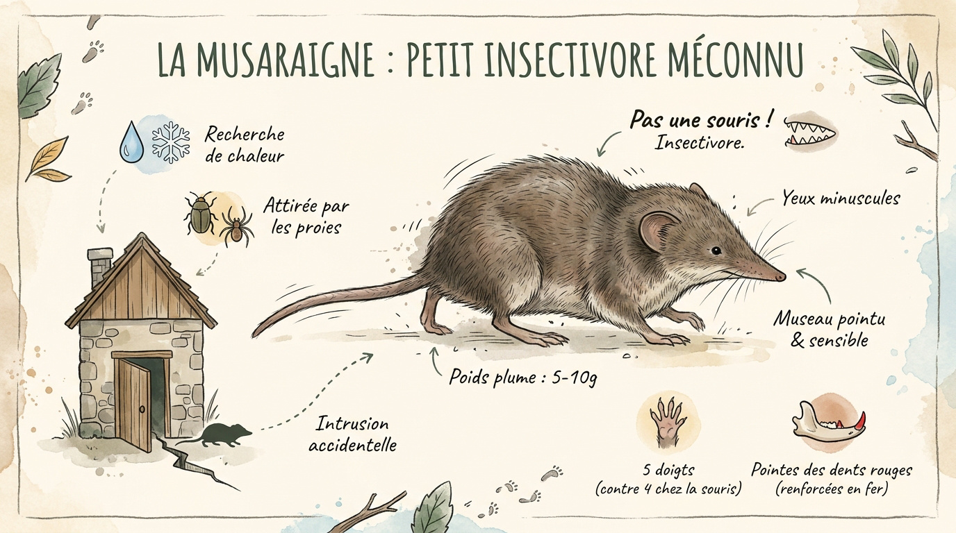 Petite musaraigne au museau pointu dans la végétation