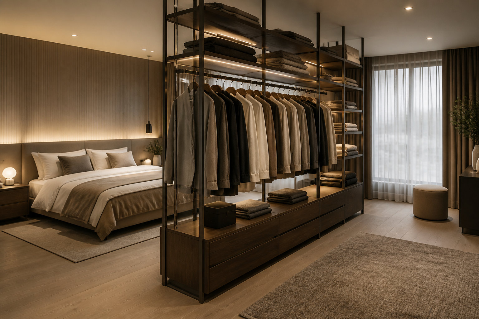 Dressing ouvert : segmenter la chambre avec légèreté