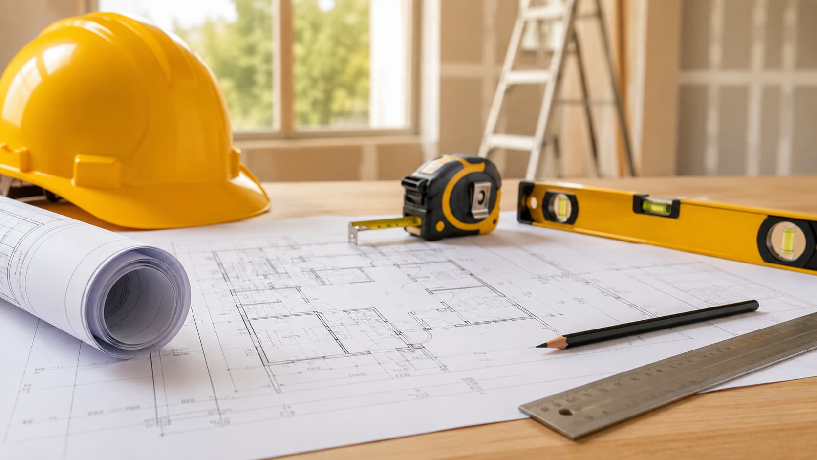 Les plans d'une maison lors de travaux.