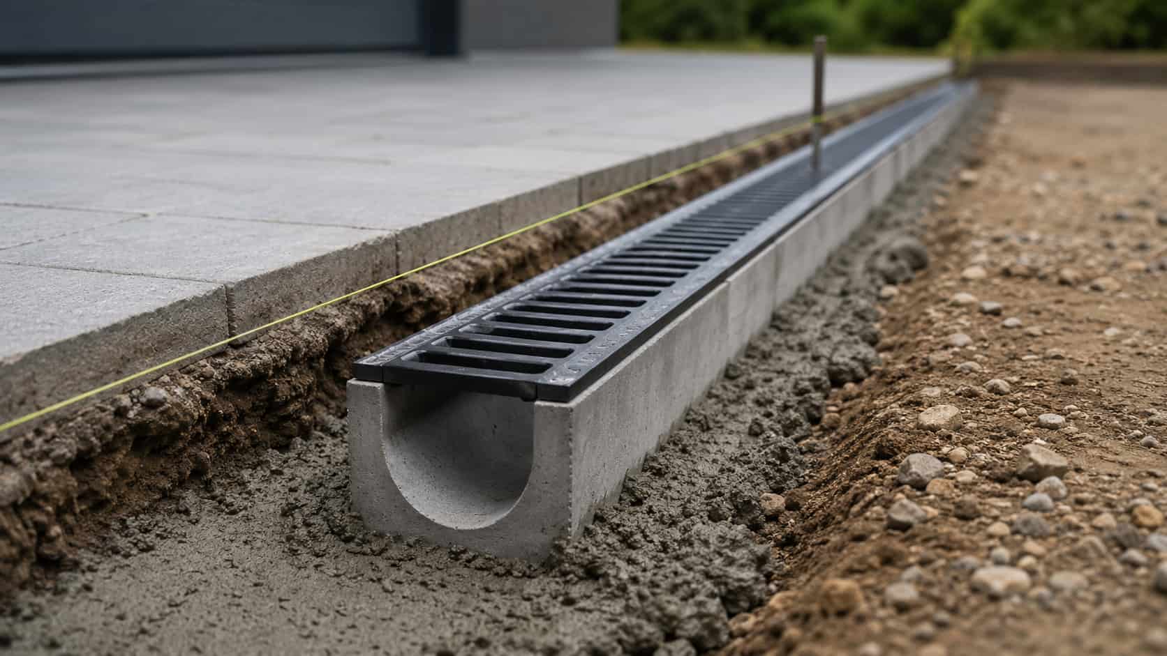 Un caniveau sans pente lors d'une installation.