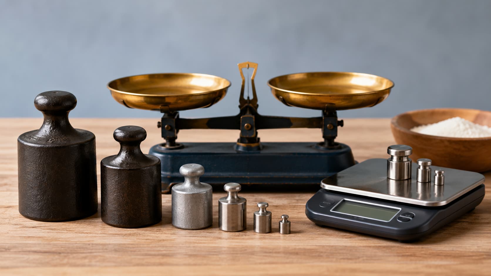 Une balance pour illustrer un tableau de conversion en kg.