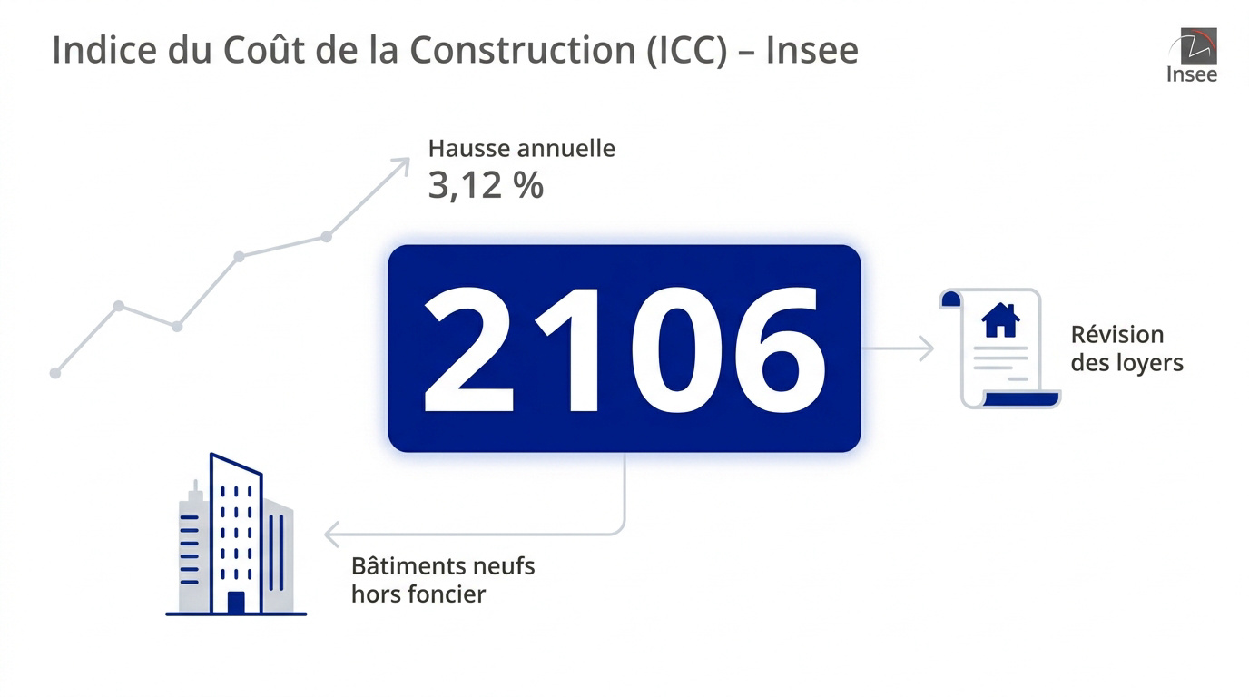 Graphique de l'indice ICC à 2106 avec une hausse de 3,12 pourcent