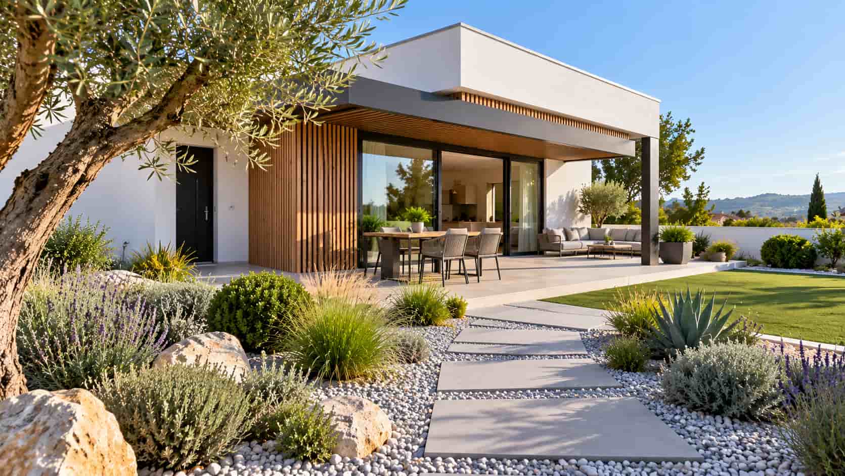 Un passage dans une maison avec jardin.