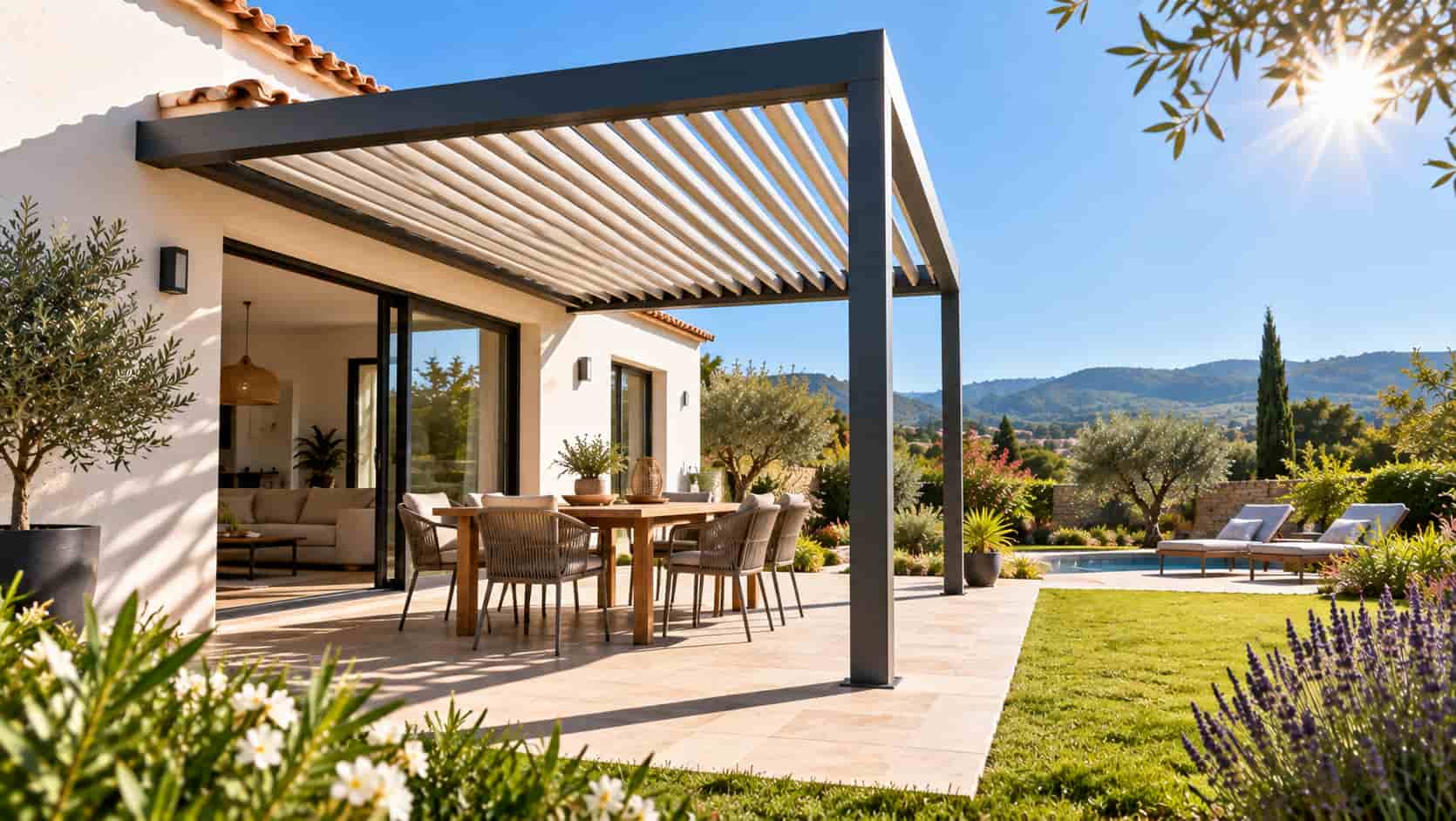 Une pergola sur une maison plein sud.