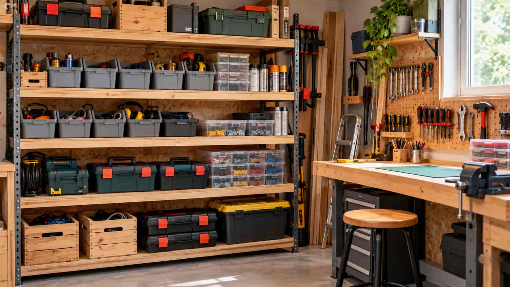 Un atelier lumineux avec des outils.