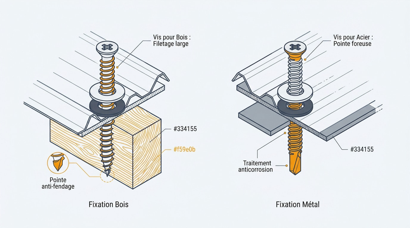 Comparaison vis bois vs vis acier pour fixation bac acier