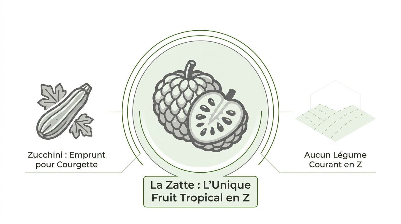 Illustration de la zatte, fruit tropical rare commençant par la lettre Z