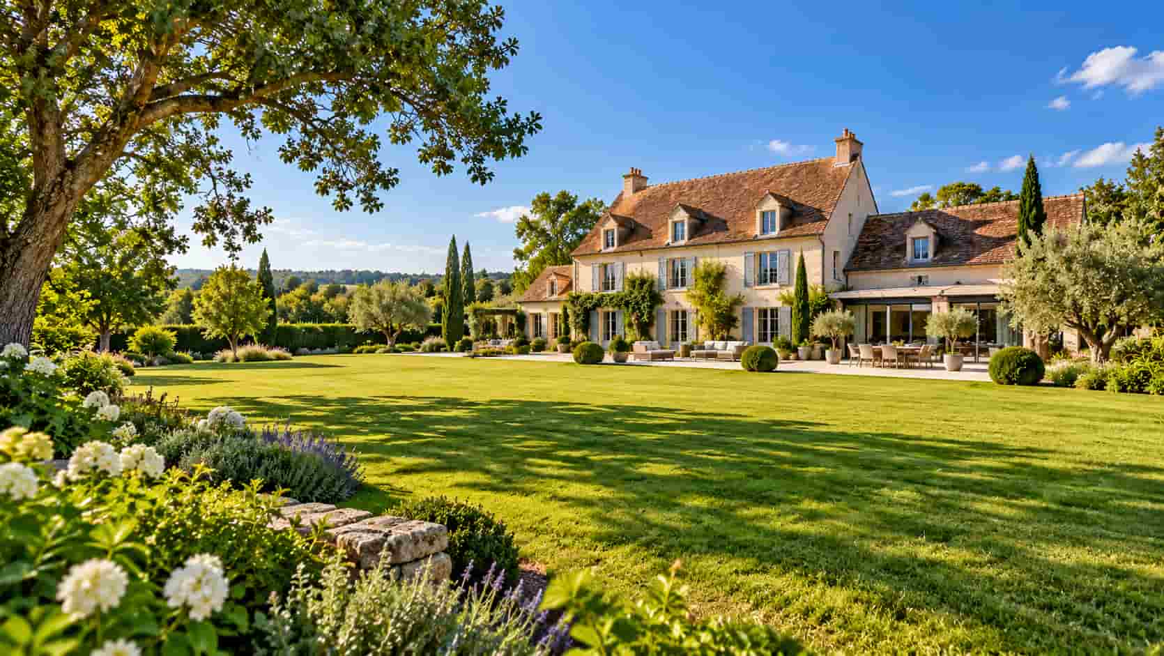 Une grande maison avec un jardin.